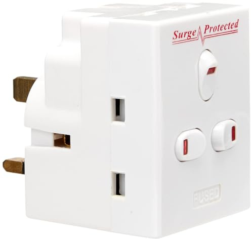 ShaniTech 3-Way Switched Multi Plug Adaptor - 13A Surge Protected UK Mains Extension Socket with Individual Neon Power Switches, 3 Gang Plug-In Adapter