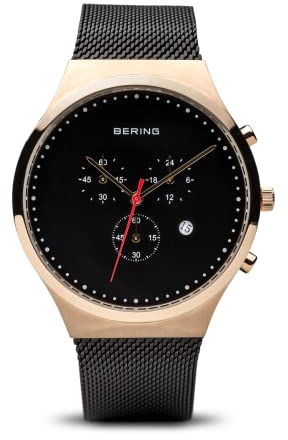 BERING Men Analog Quartz Classic Collection Watch with Stainless Steel Strap & Sapphire crystal 14740-166, Black/Rose Gold, 40 mm