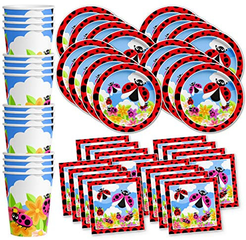Little Lady Bug Birthday Party Supplies Set Plates Napkins Cups Tableware Kit for 16