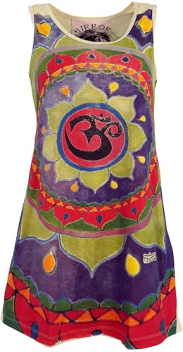 GURU SHOP Mirror Top, Longshirt, Minikleid - Mandala Om/Beige, Damen, Size:M