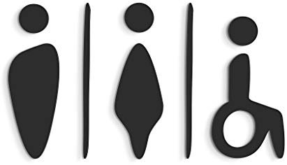 SIGNS - Repujado cartel baño puerta (15 cm) SA102, en relieve, señales adhesivas. Cartel baño hombre mujer discapacitados - Placas de retretes baño - carteles de baño y pared (Negro)