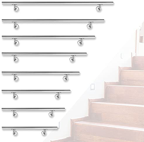 Froadp 60cm Edelstahl Treppengeländer Ø42mm Handläufe AISI304 Wandhandlauf mit Metall Dübeln & Halterung & Endkappe Wandmontage Geländer für Treppen Balkon Brüstung (Silber)