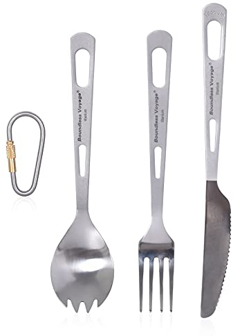 Boundless Voyage Outdoor Ultralight Titanium Spork Knife Fork Camping Tableware Cutlery Set 3 Pcs