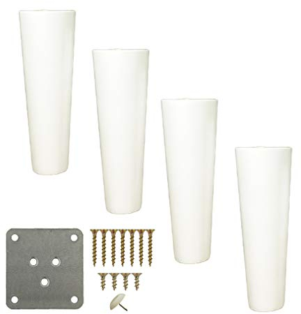 Holz Schrankfüße SofaBeine,4 Stück Massivholz Weiß Ersatz Möbelfüße,Tischbeine Möbelbeine, mit Montageplatten & Schrauben,für Sofa Bett Schrank Couch Stuhl (4inch/10cm)