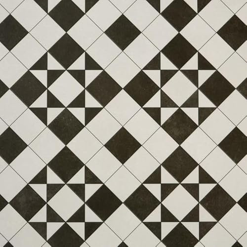 Tile Effect Vinyl Flooring Roll Black & White Victorian Felt Back Lino Flooring for Kitchens, Bathrooms and Hallways 2m 3m Width 2m To 7m Length (Brunel, 2m x 2m)