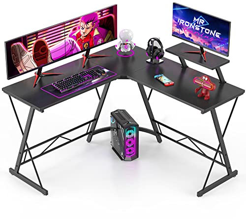 INSAEIGY Mr Ironstone L-Shaped Desk 50.8 Computer Corner Desk, Home Gaming Desk, Office Writing Workstation with Large Monitor STA.