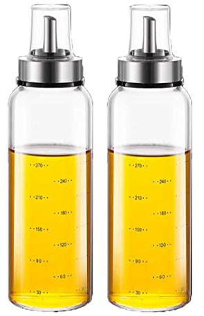 MHTECH Huiliers et vinaigriers, Ensemble de Bouteilles de Distributeur d'huile de Cuisson et de vinaigre en Acier Inoxydable,Verre pour Cuisine avec Entonnoir et verseu (ZZS-300ML)