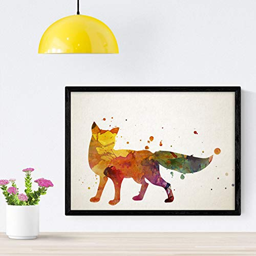 Nacnic Poster Watercolourartentwurf Zorro. Tiere Blätter Aquarell-Stil Innendekoration. A4-Format