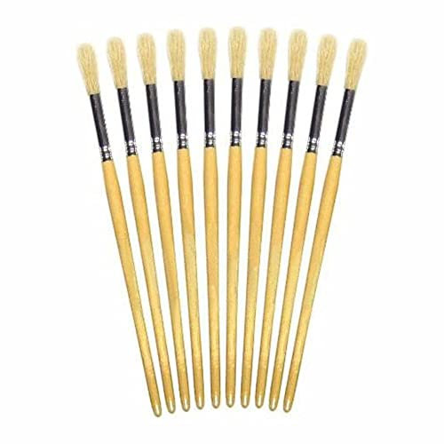 3 Ace Crafts Pack of 10 Size 10 Synthetic Round Sable Paint Brushes, Substitute Brush for Watercolour, Hair Oil, Metal & Acrylic Paint Set, Nail Art Tools, Face Paint, Handle Approx 17.5cm