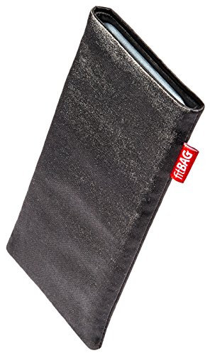 fitBAG Techno Schwarz Handytasche für Caterpillar Cat S62 Pro Tasche aus Textil-Stoff mit Microfaserinnenfutter | Hülle mit Reinigungsfunktion | Made in Germany