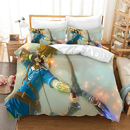 3-teiliges Doppeltes Bettbezug-Set Die Legende Von Zelda Bettwäsche Quilt Bettbezug Für Mädchen, Ultra Soft Microfiber Hypoallergenic (135 x 200 cm,Stil 03)