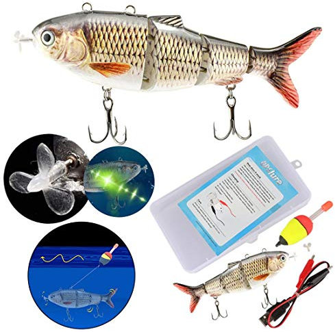 BesDirect Esca Elettrica da Pesca Robotica, Ricaricabile USB Con Luce LED, Nuoto Articolato, Attrezzatura da Pesca