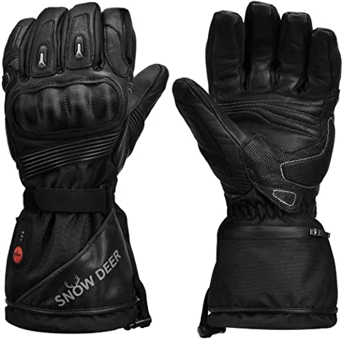 SNOW DEER Beheizte Handschuhe,Motorrad Handschuhe,Wiederaufladbarem Lithium Akku Skifahren Fausthandschuhe für Herren Damen,Skifahren Jagen Reiten Radfahren Camping (schwarz, M)