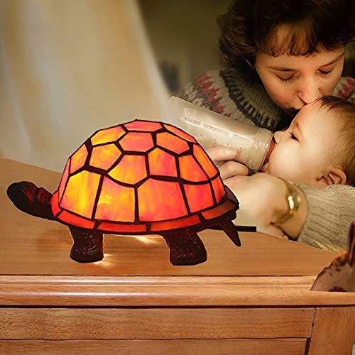 BOTOWI Tiffany Style Turtle Tabelle LAMP, BEINKEITUNG Glas Accent DESC Night LAMP, E12 / 14, Kleine Nachttische Lampe, Kinder Schlafzimmer Turtle Geschenke, Orange