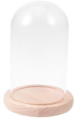 Garneck Glass Rose Glass Dome Cloche with Wooden Base - Antique Bell Jar Display Dome for Plants, Succulents, Fairy Lights, Photos, Medals, Decorative Fill, Display Case