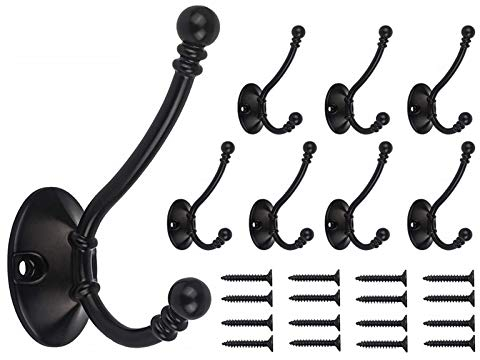 Mokife 8 Stück Garderobenhaken Vintage Schwarz, Wandhaken Retro Doppelt Kleiderhaken Metall Schwerlast für Tür, Wand, Garderobe