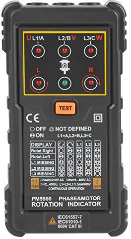 PM5900 3 Fasi Indicatore di Rotazione del Motore, Tester Fasi Trifase Portatile Indicatore di Fase del Motore Sequenzimetro Trifase per Sistema Trifase, Rotazione di Fase, Misuratore di Campo Rotante