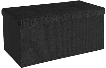 INTIRILIFE Faltbare Sitzbank 76x38x38 cm in Piano SCHWARZ - Sitzwürfel mit Deckel und Stauraum aus Stoff mit Mulden - Sitzcube Fußablage klappbare Aufbewahrungsbox Truhe Sitzhocker