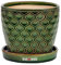 KOTARBAU® - Vaso da fiori in ceramica per piante, diametro 15 cm, vintage, con vaschetta antigoccia, motivo squame di pesce, colore verde