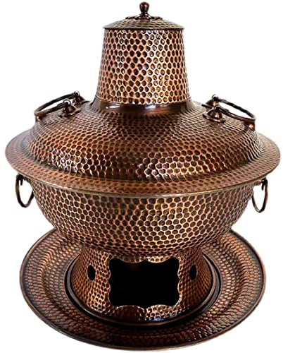 Extra Dick Kupfer Shabu Shabu Feuertopf Jahrgang Holzkohle Shabu-Eintopf Kocher Handhammer Chinesisch Traditionell Eintopf Suppentopf Kochgeschirr Für Zuhause Restaurant Gruppe,32cm