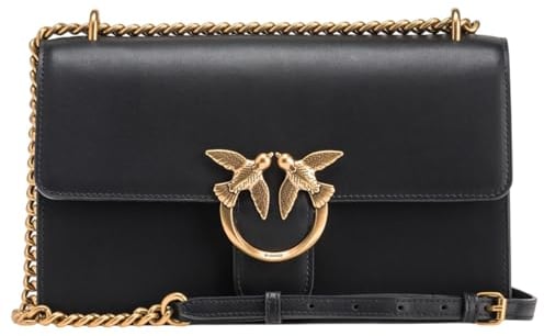 PINKO Love One Classic Dc Vitello Se Nero Antique Gold Taglia Unica