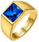 GoldChic Personalisierter Blauer Topas Zirkon Ring mit Motiven-Gravur 316L Edelstahl Herren Bandring Fashion Zirkonia Fingerring Siegelring in Gold Ringgröße 67.2（21.4）