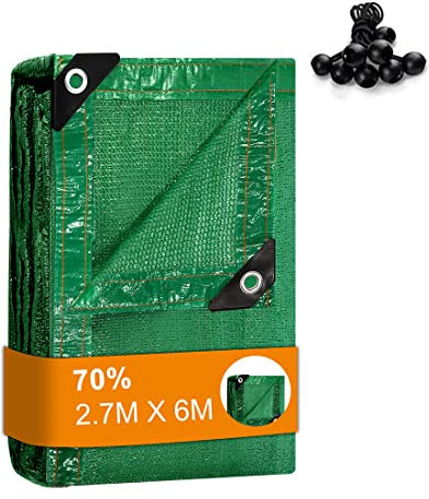 BeGrit Garten Schattierungsnetz 2,7m x 6m Gewächshaus Schattiernetz Sonnensegel 70% Schattennetz mit Ösen Pflanze Sonnenschutz Grün Sonnenschutznetz für Gemüsegarten Blumen Scheune Außen Hof Dach