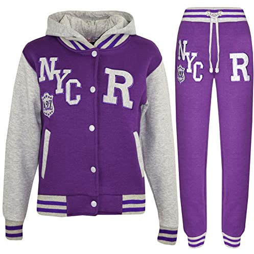 A2Z 4 Kids Unisex Girls Boys Baseball Tracksuit Hoodie with Joggers - T.S Baseball NYC Purple & Grey 5-6.