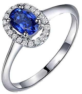 Saphir Ring Damen, Art Deco Schmuck Damen 18 Karat (750) Weißgold 0,67ct Blau Ovalschliff Größe 66 (21,0)