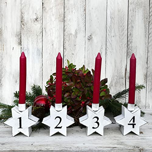 Kerzenhalter Stern Adventszahlen 1-4 für Stabkerzen in Weiss zum Stellen 10,5cm