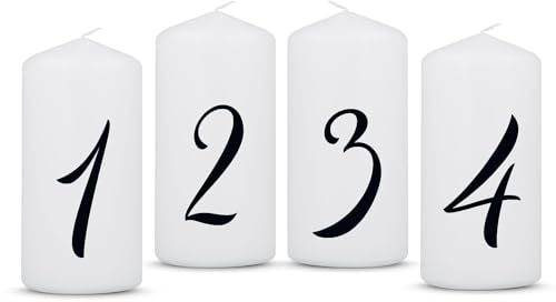 GRAVURZEILE Bedruckte kleine Weihnachtskerze - Advent Ziffern - Kleine Kerzen im 4er Set für den Adventskranz - Dekoration zu Weihnachten - Stumpenkerze 120/58 mm - Farbe: Zahlen