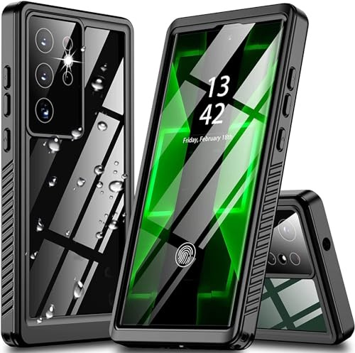 Wigento Für Samsung Galaxy S23 Ultra 5G 360 Grad Full Body wasserdichte Handy Tasche Hülle Schutz Etuis Schwarz Neu