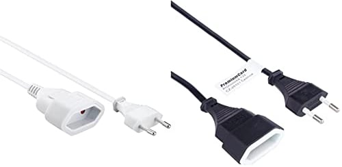 PremiumCord kpsm2w Verlängerungskabel 230V 2m, weiß & Verlängerungskabel 230V 2m, Euro-Verlängerung mit Eurostecker und Buchse, Stromkabelverlängerung für 230V, schwarz