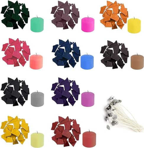 Tinte de Vela de 10 Colores x 5 g - Con 20 Mechas, Colorante Sólido Para Cera de Soja y Velas - Kit Para Hacer Velas Bricolaje
