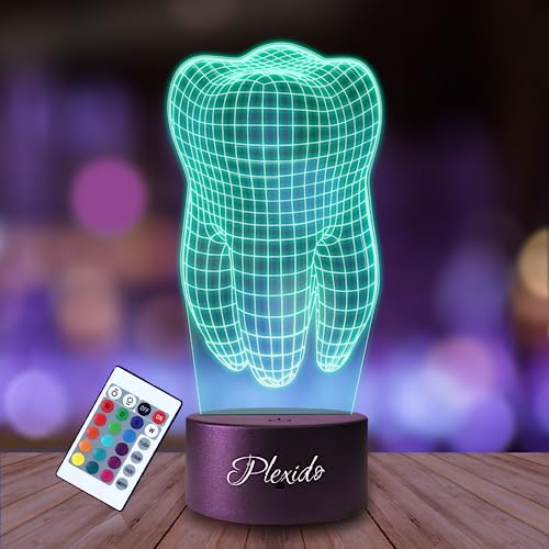 Plexido Nachtlicht Zahn Zahnarzt Illusion Lampe 3D Nachttischlampe Geschenk für Kinder Personalisiert Graveur Weltraum Kinderzimmer LED Licht Fernbedienung 16 Farbwechsel Wohnzimmer Dekoration