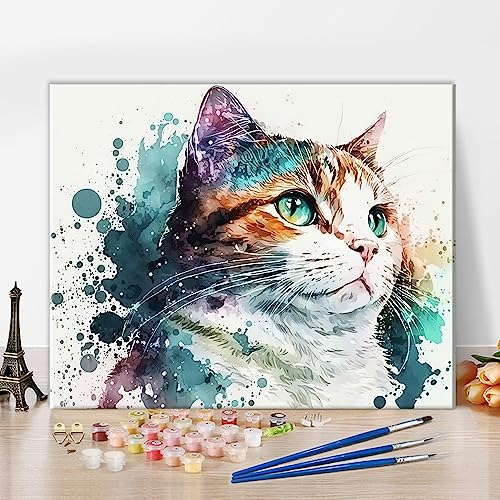TISHIRON Peinture par numéros de chat DIY pour adultes débutants avec pinceaux et pigments acryliques animaux adultes peinture par numéros kits sur toile peinture à l'huile artisanat pour la maison 40