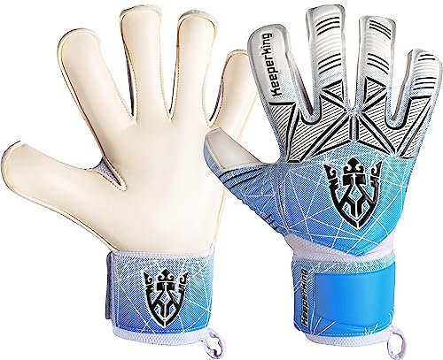 Keeperking Torwarthandschuhe Erwachsene Kinder Jugend mit und ohne Fingerschutz Fußballhandschuhe abnehmbar fingersave 4mm Unisex (9, Cyan- Abnehmbar FS)