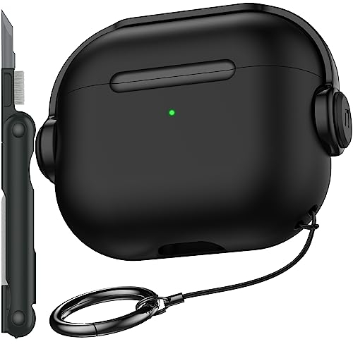 R-fun Compatibile con Airpods 3a Generazione Custodia con Blocco Sicuro, Cuffie Musicali Custodia Protettiva con Kit di Pulizia Compatibile con Apple Airpods 3 2021 Custodia,Nero