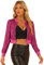 Allegra K Damen Pailletten Jacke Langarm Reißverschluss Crop Glitzer Sequin Bomberjacke Rosa Rot M
