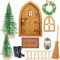 FGen Wichteltür Zubehör Weihnachten Set, Wichteltür Komplettset, Miniatur Wichtel Tür Weihnachten, Wichtel Tür Laterne Weihnachtsbaum Kranz Holzleiter Wichtelbesen Gummistiefel Teppich