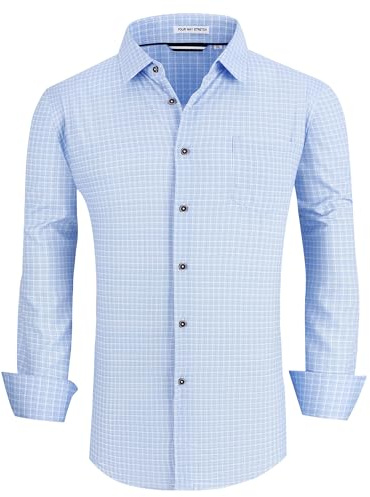 Alex Vando Herren Button-Down-Shirt, knitterfrei, 4-Wege-Stretch-Druck, Business-Freizeithemd, 04 Lt Blue Plaid, XX-Large