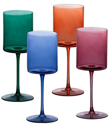 Sanzo SANZO Quadratische Weingläser Set 4, Weingläser, Kristall Weingläser 15 Unzen, Elegantes Design Weißweingläser, Rotweingläser Set für Home Bar Party (Bunt)