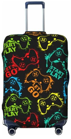 Lukbfall Game Slogans And Gamepads Luggage Suitcase Covers Elastic Washable Video Game Controller Theme Luggage Protector Travel Suitcase Protective Cover For Kid And Adult,, Game #04, L (Fit 25-28