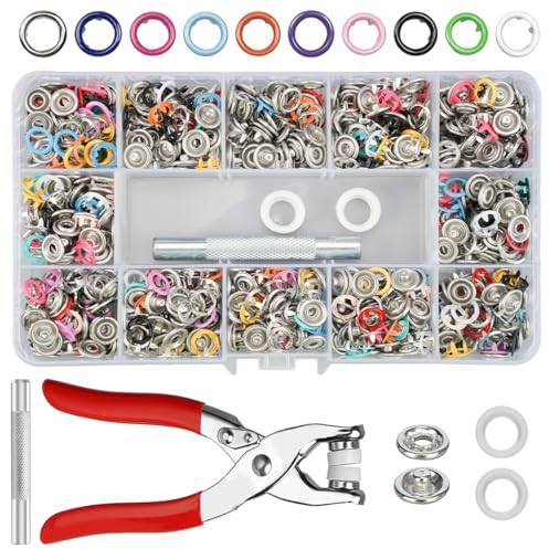 200 Stück Druckknöpfe kit mit Zange, Jersey Druckknöpfe Metall Druckknöpfe Ohne Nähen für DIY Handgefertigte Babykleidung, Haustierkleidung, Kleidersäcke und Leder Kunsthandwerk (9,5 mm, 11 Farben)