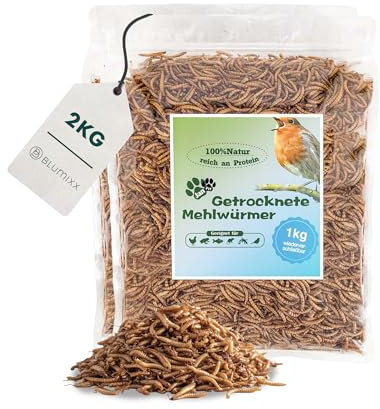 Mehlwürmer getrocknet für Reptilien 2kg - Premium-Qualität, Nahrhaftes Futter, Perfekt für eine Vielzahl von Amphibien, Schildkrötenfutter, Fischfutter Teich & Aquarium, wiederverschließbarer Beutel