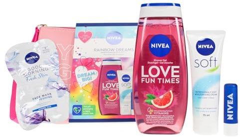 Nivea RAINBOW DREAMS 5PC Gift Set, (250ML GAPEFRUIT SHOWER GEL, 75ML CREAM & 2X7.5ML FACE MASK & BAG )