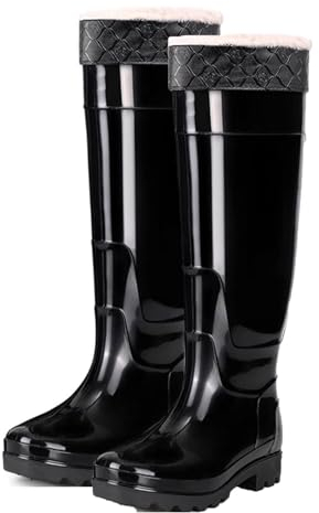 Stivali A Coscia Da Pesca Trampolieri sopra il ginocchio da 45 cm/18 pollici, trampolieri caldi antiscivolo in PVC, peluche rimovibile, adatti a tutte le stagioni (Color : Black, Size : 43 EU)