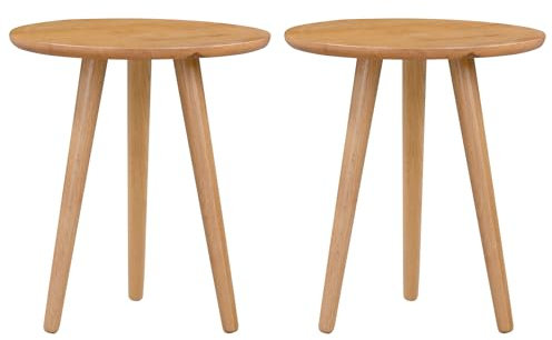 Hallowood Furniture Waverly Solid Oak Round Side Table Set of 2, Compact Wooden Bedside Lamp Table, Plant Stand, Coffee Table, Small Table for Living Room, Hallway, Bedroom