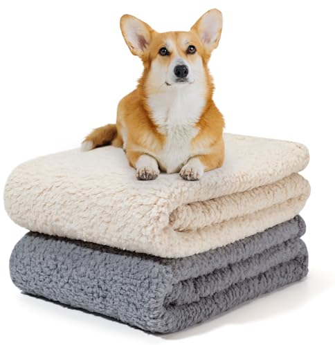 Furry friends 2 x Hundedecke Fleece Weiche Fleecedecke Waschbar Katzendecke Hunde Decke Outdoor Flauschig Deck für Haustier Hunde Katzen Welpen Weiche Warme Matte, Grau und Beige, 100x80cm