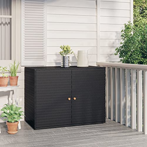 Rantry Gartenschrank aus Polyrattan, Schwarz, 100 x 55,5 x 80 cm, Schließfächer und Aufbewahrungsschränke